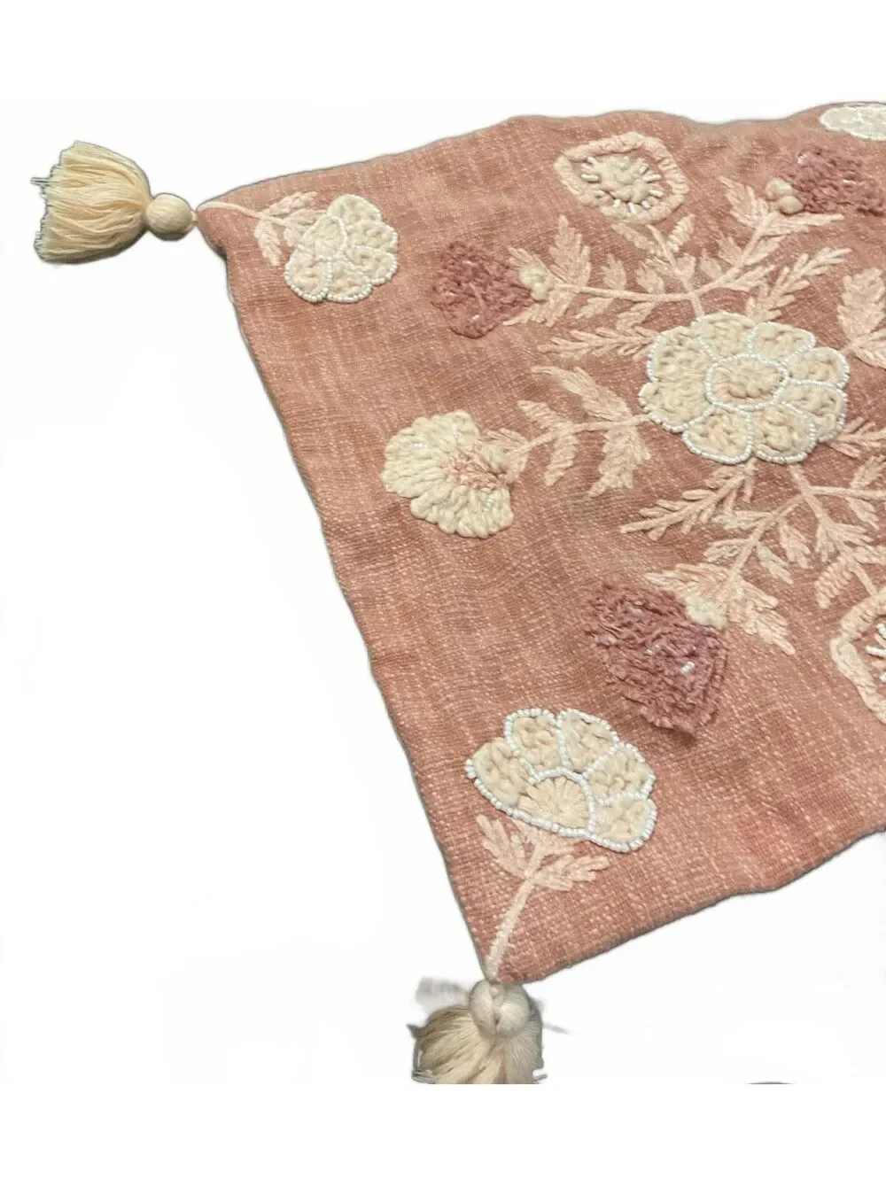Moss and Willow Embroidered Decorative Cushion Cover with Tassels